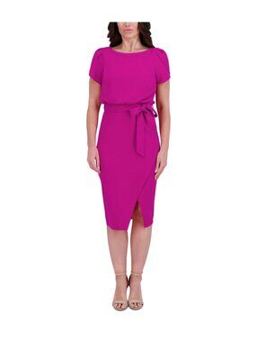 Kensie Womens Fuchsia Short Sleeve Dress With Tie Belt Size 8